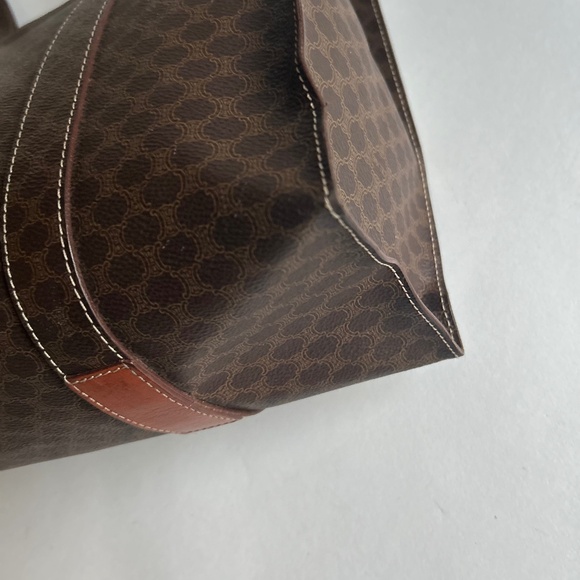 Celine Macadam Brown Tan Genuine Leather Hand Bag Shoulder Bag Business Bag - Picture 11 of 16